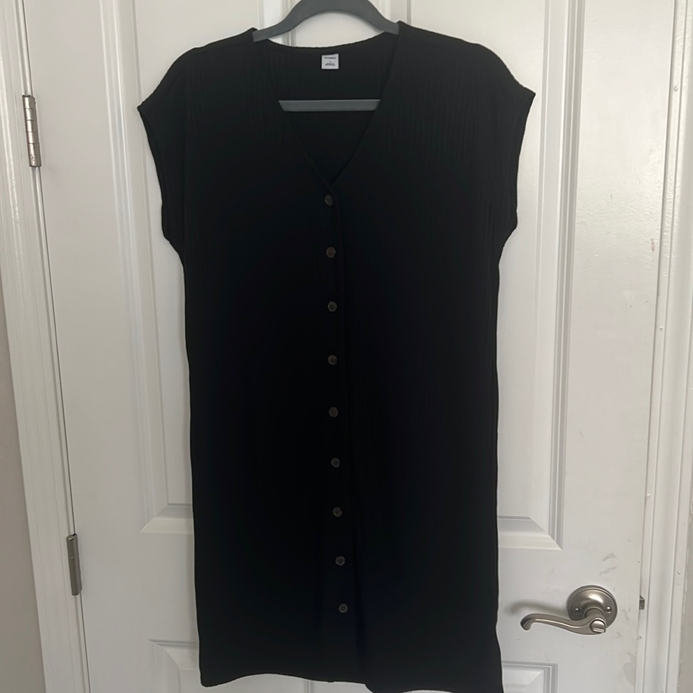 Old Navy Black Ribbed Button Down Dress Sz Small